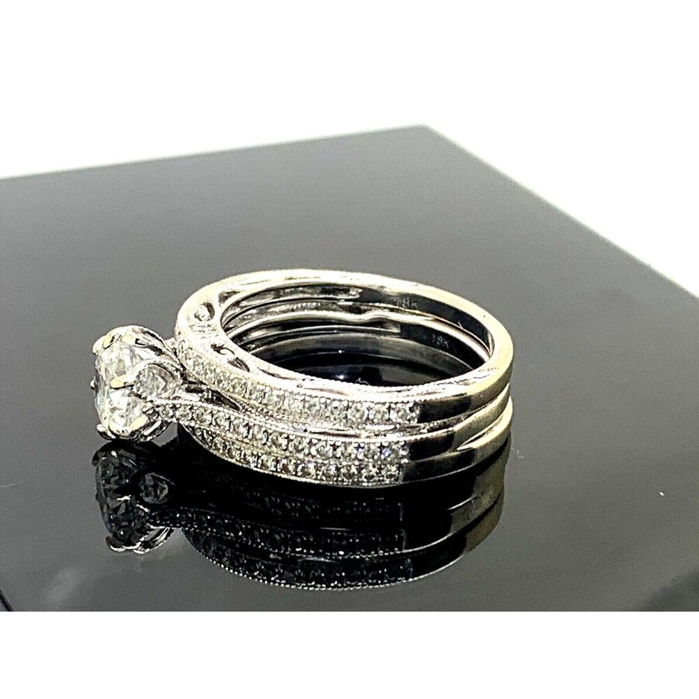 Parade Wedding Set 18k White Gold Diamond Engagement Ring Band Women's 6.25-6.5 - Picture 2 of 14